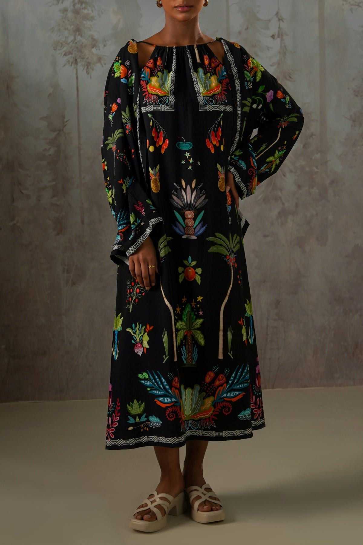 BLACK GREEN APPLE HALTER DRESS