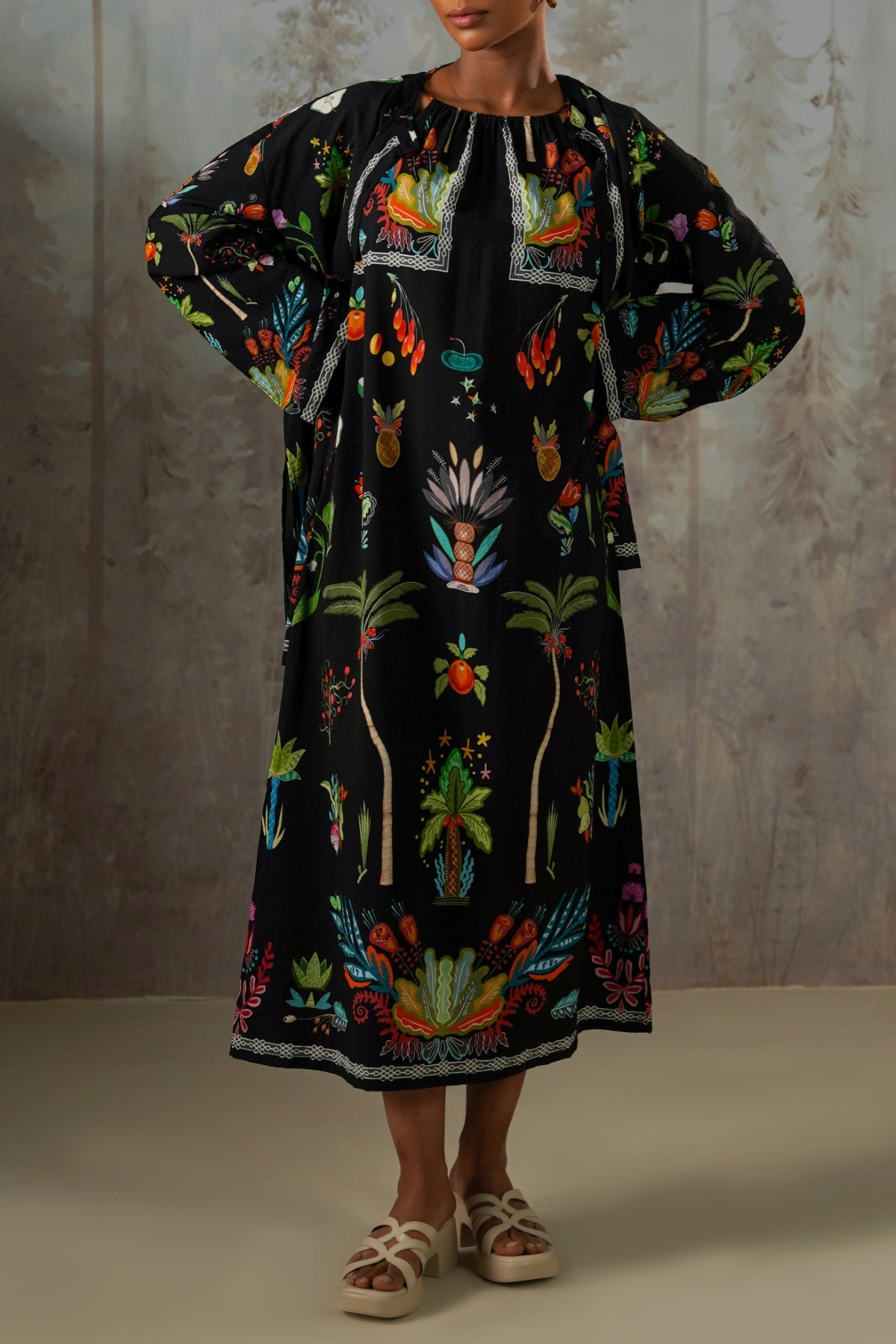 BLACK GREEN APPLE HALTER DRESS