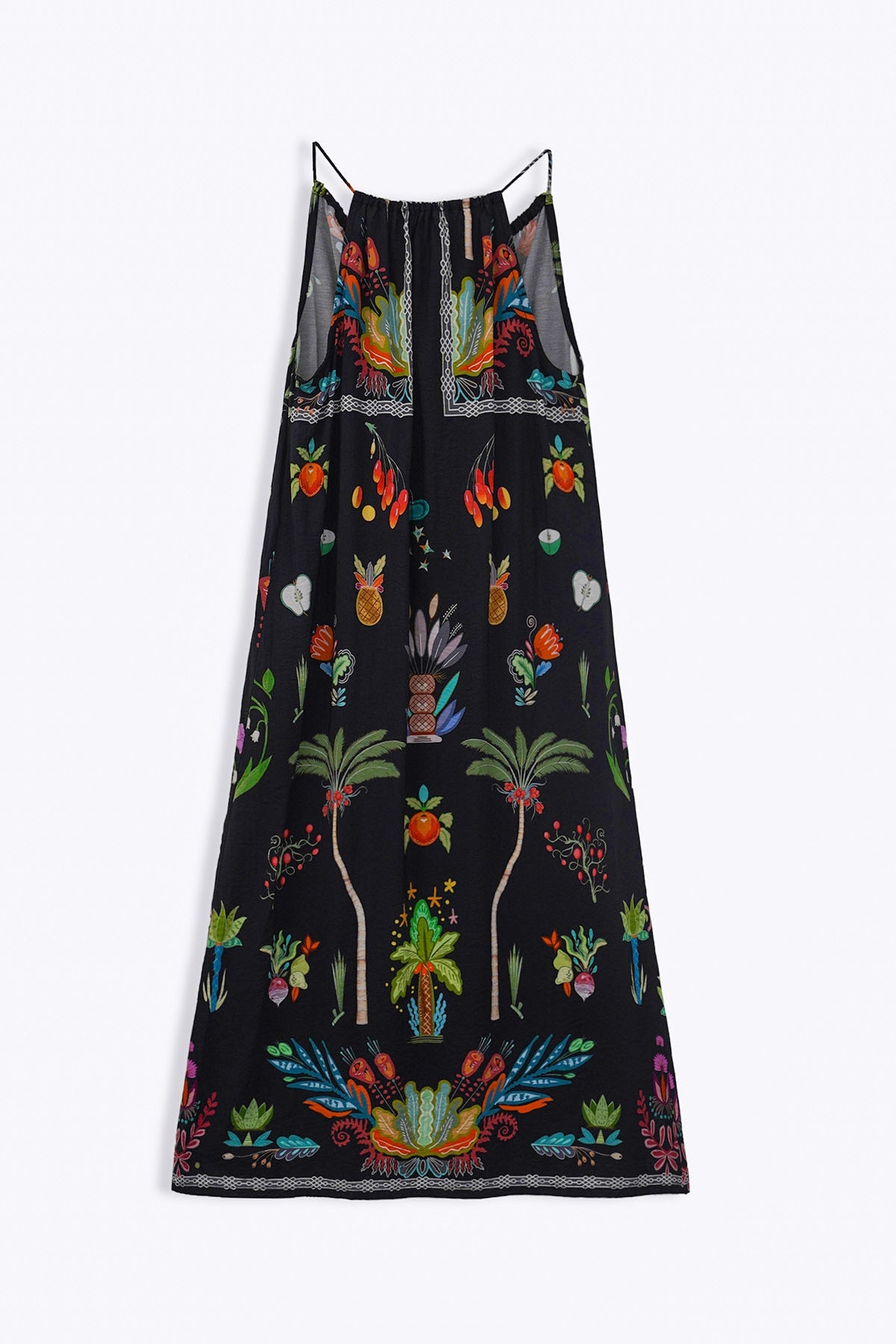 BLACK GREEN APPLE HALTER DRESS