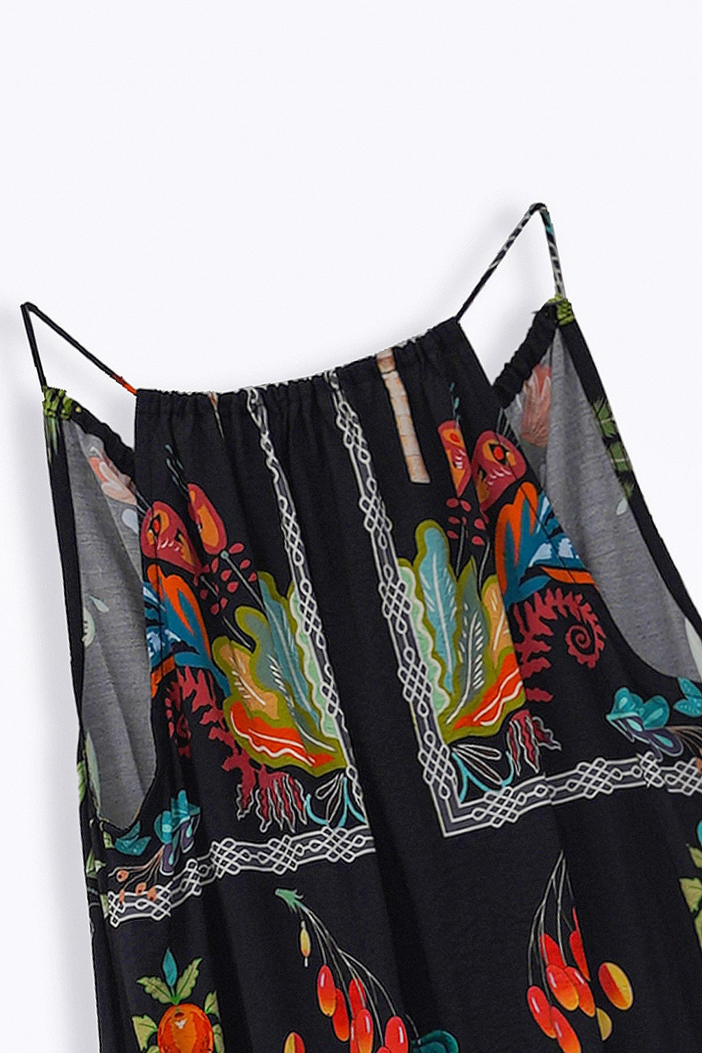 BLACK GREEN APPLE HALTER DRESS