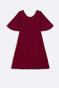 BURGUNDY A-LINE PANELLED DRESS