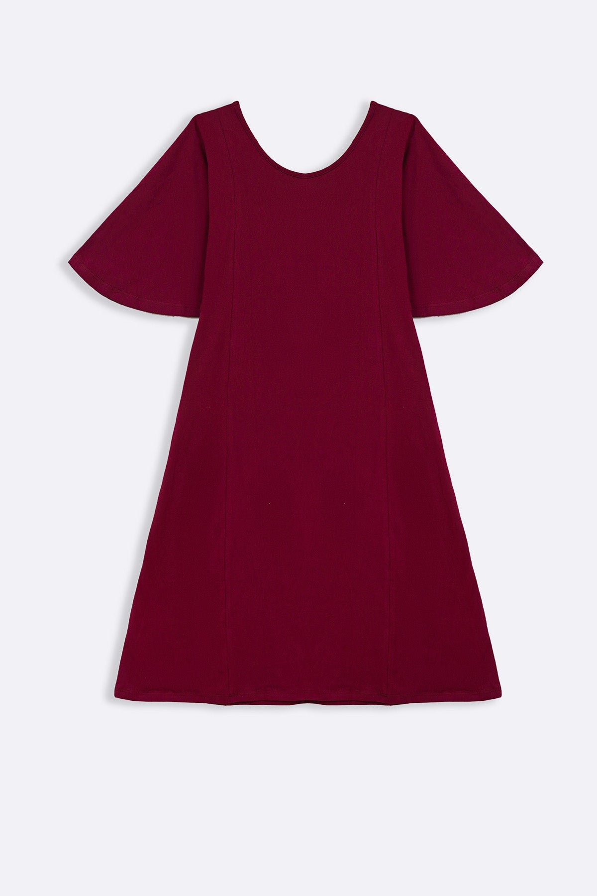 BURGUNDY A-LINE PANELLED DRESS