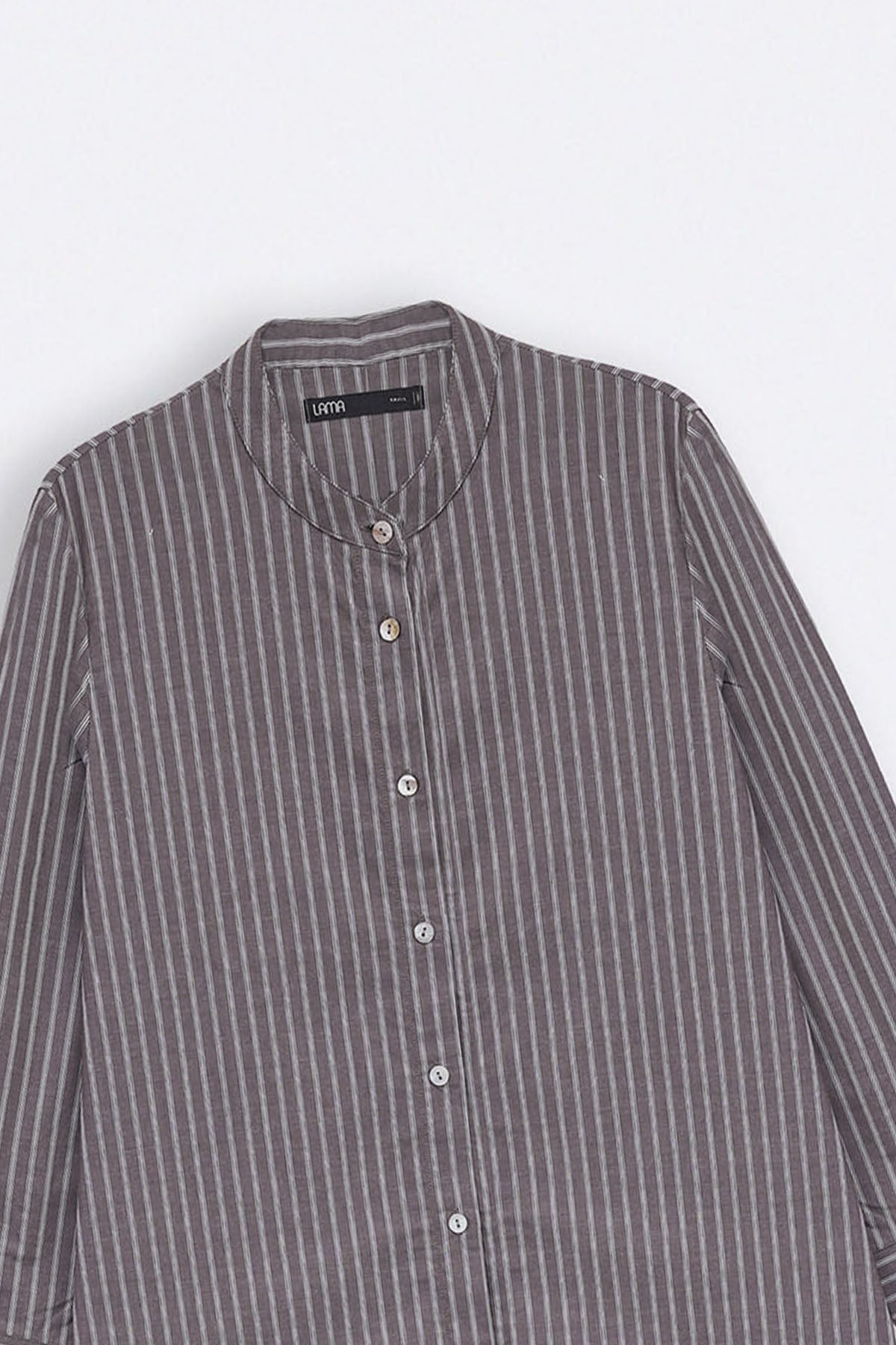 BROWN COTTON STRIPE SHIRT DRESS