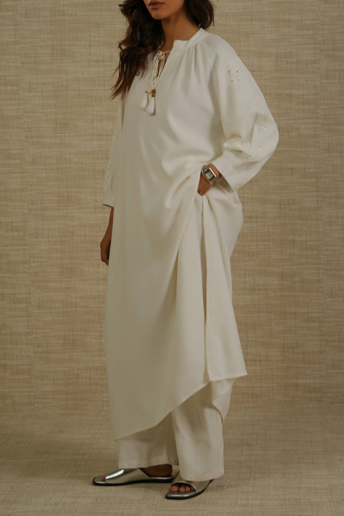 OFF WHITE BOHO LINEN-COTTON MAXI