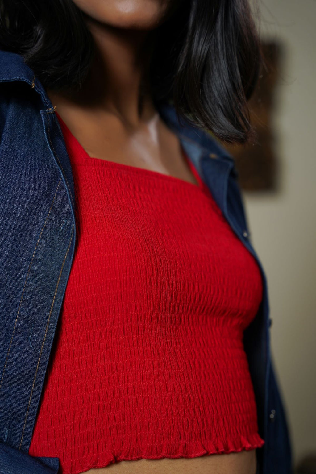 RED SMOCKED TOP