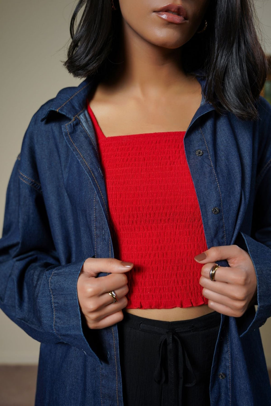 RED SMOCKED TOP