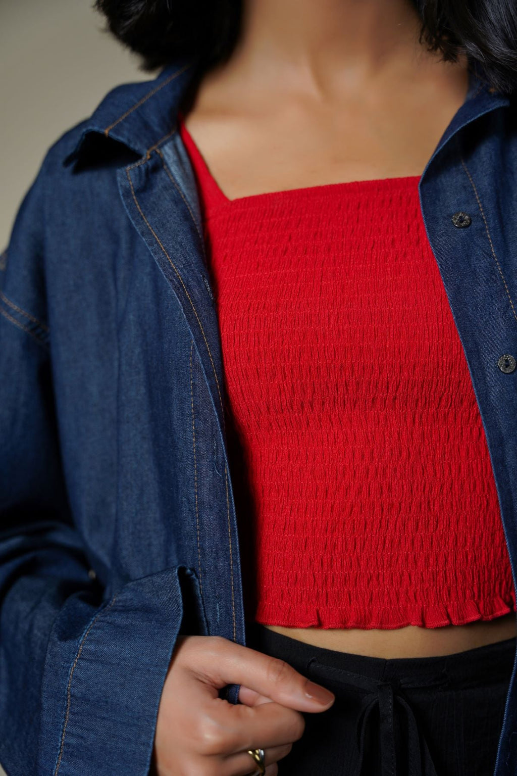 RED SMOCKED TOP