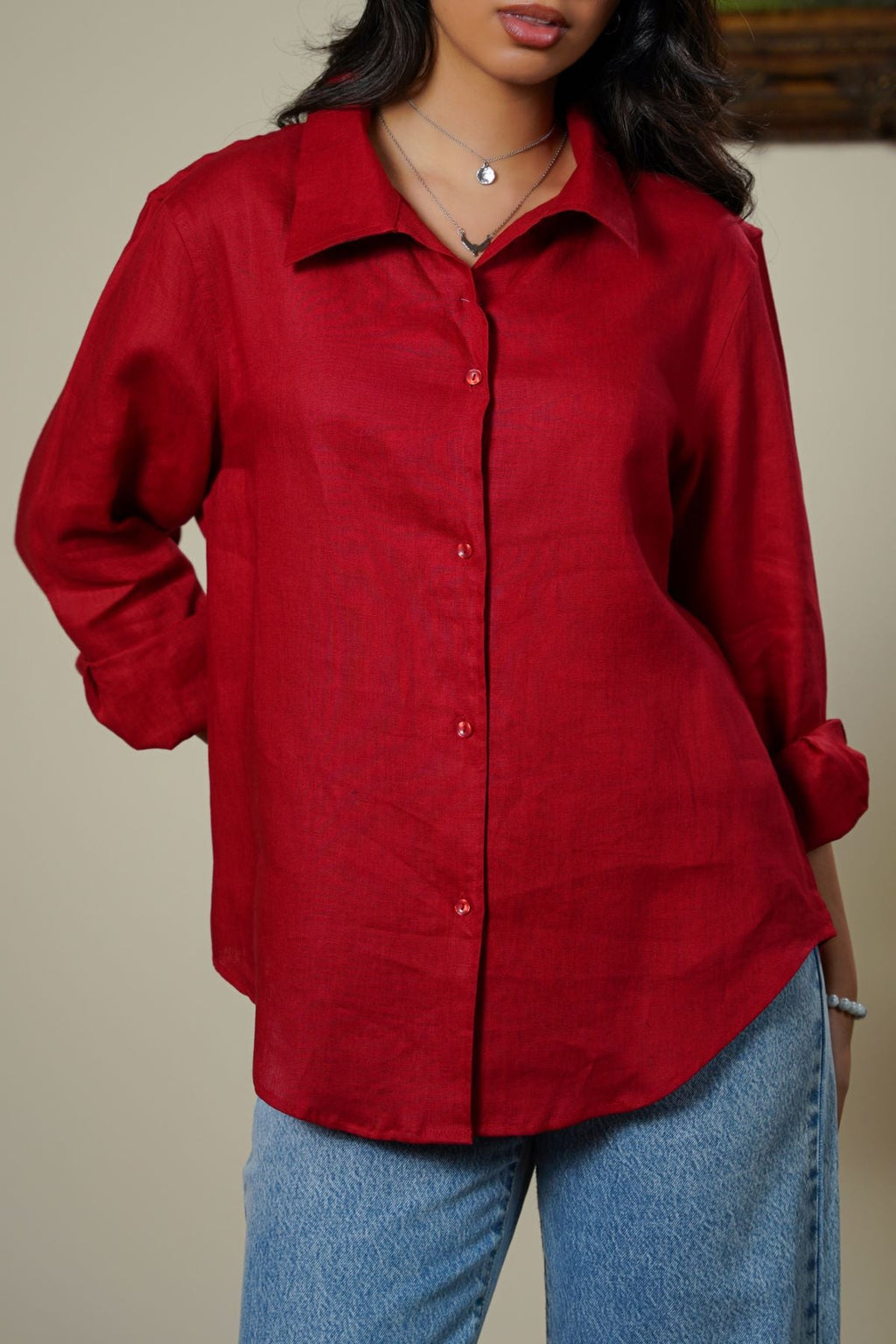 RED 100% PURE LINEN SHIRT