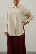 CREAM TENCEL LINEN CUT HEM SHIRT