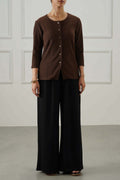 BROWN TEXTURED FITTED SHIRT