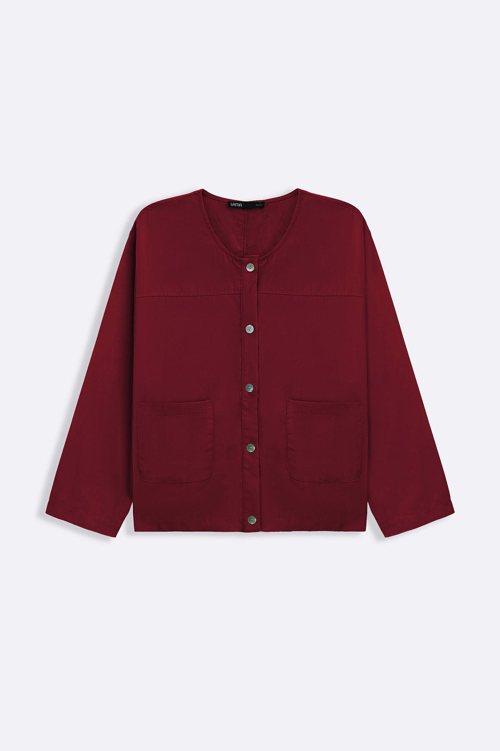 BURGUNDY TENCEL-LINEN POCKET BLOUSE