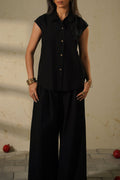 BLACK COTTON LINEN SHIRT