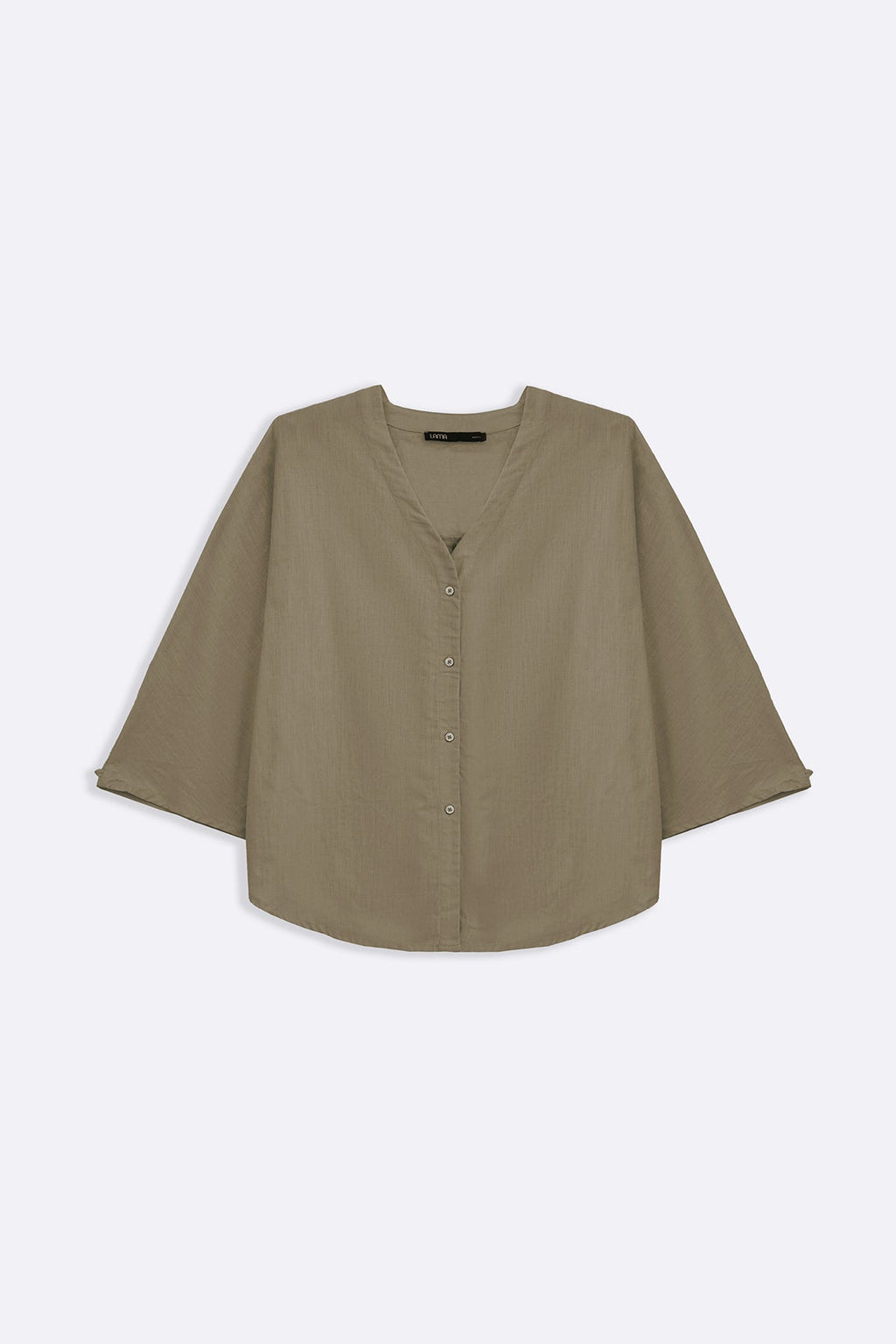 BEIGE V NECK BUTTON BLOUSE