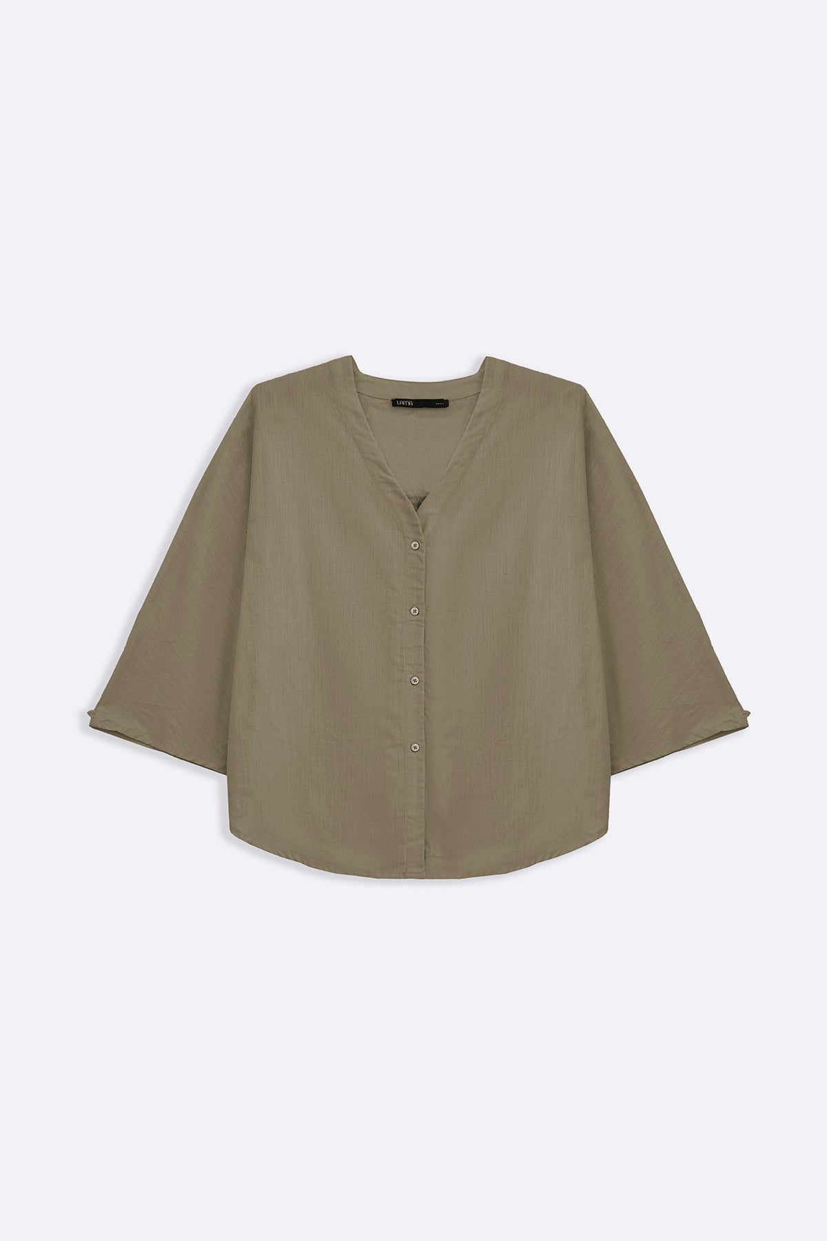 BEIGE V NECK BUTTON BLOUSE