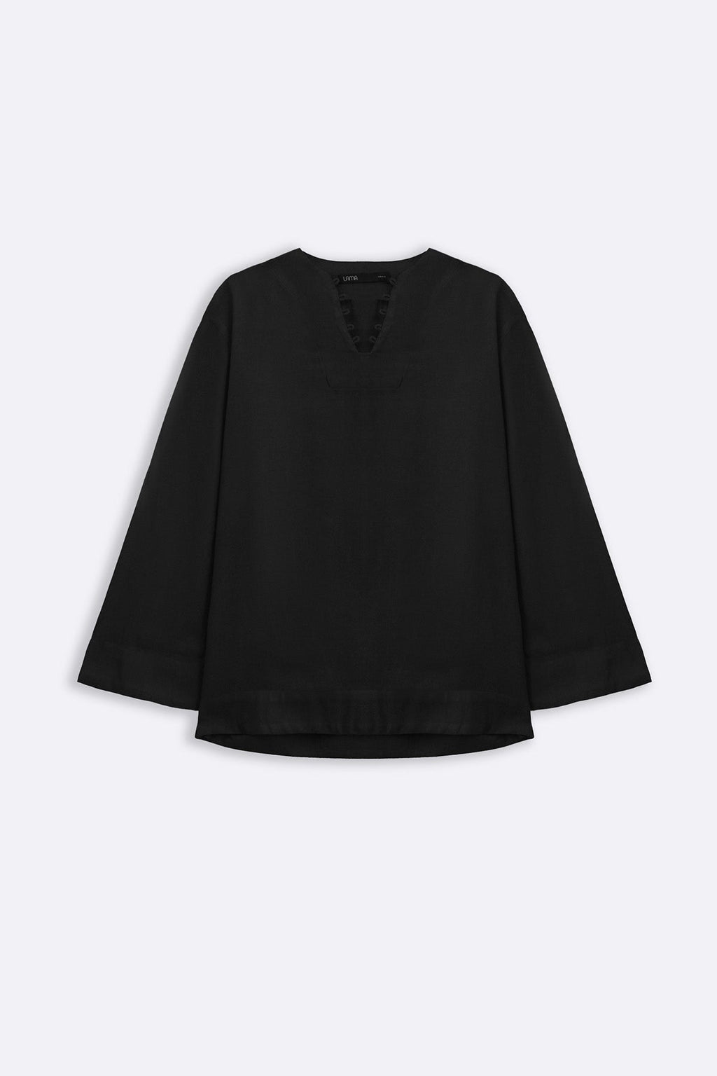 BLACK SLOUCHY V-NECK BLOUSE