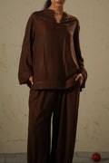 BROWN SLOUCHY V-NECK BLOUSE