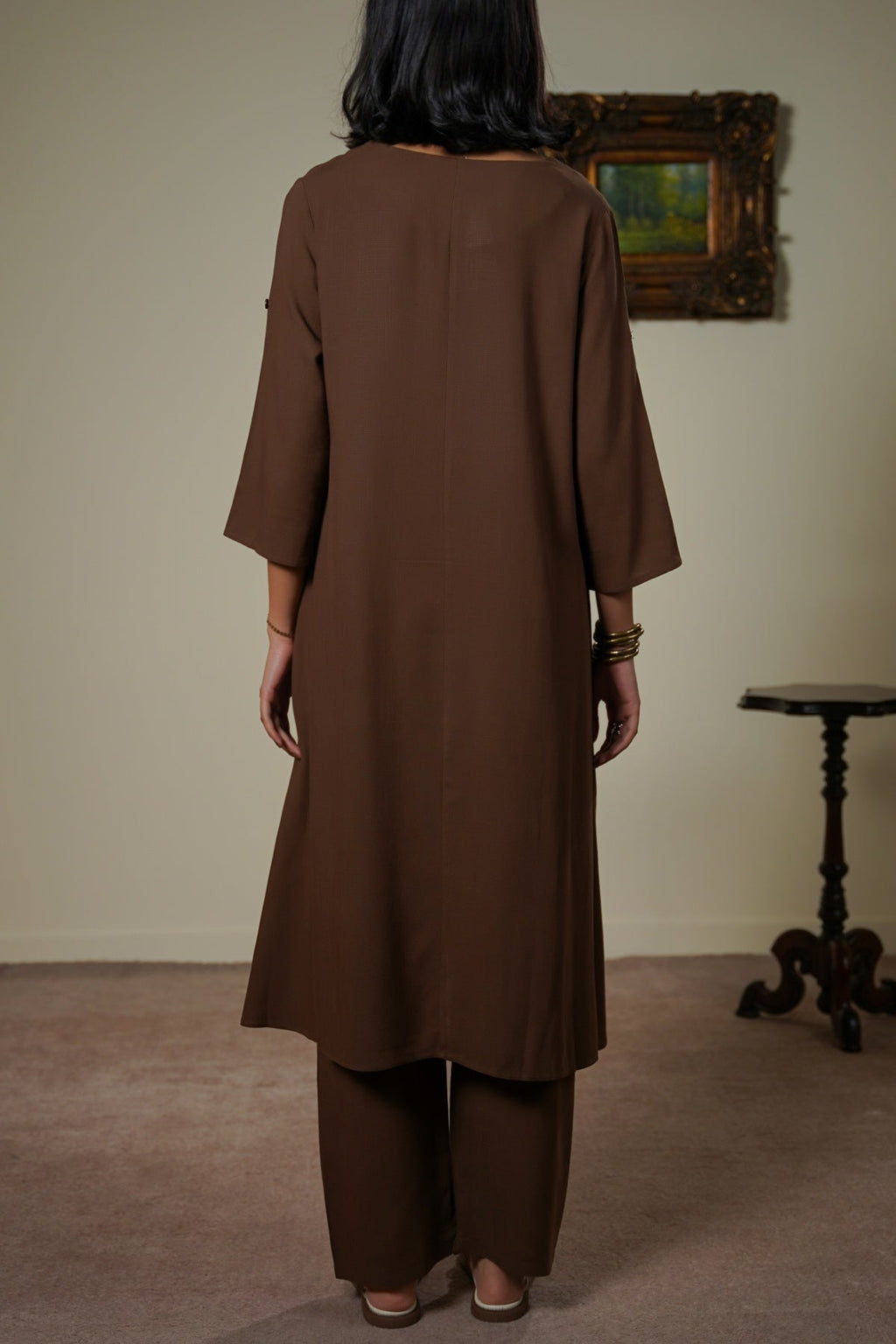 COFFEE SCOOP HEM LINEN BLEND TUNIC