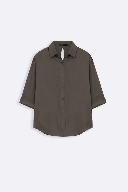 BROWN BACK SLIT BLOUSE