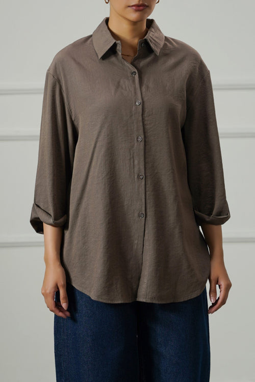 BROWN BACK SLIT BLOUSE