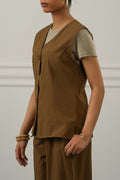 BROWN CASUAL COTTON MIX VEST