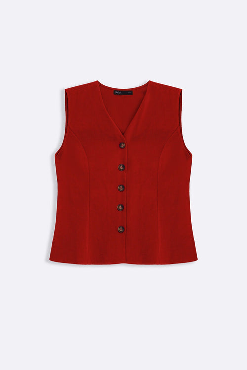 RED CASUAL COTTON MIX VEST