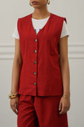 RED CASUAL COTTON MIX VEST