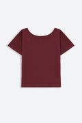 MAROON OFF SHOULDER PLAIN TEE
