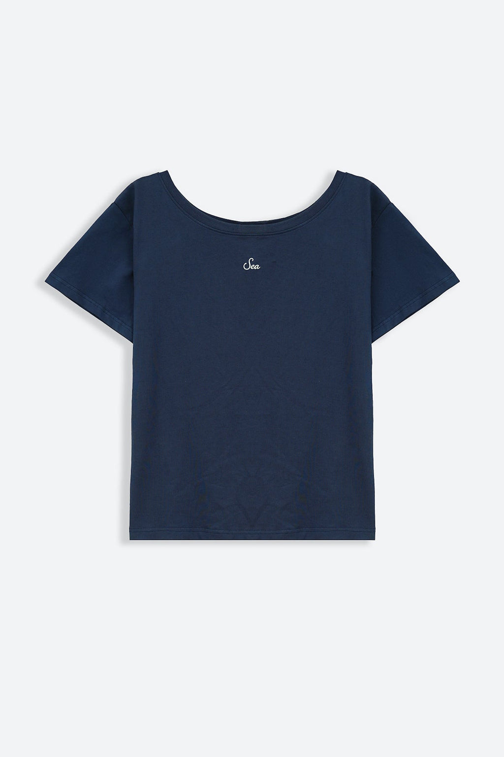 NAVY OFF SHOULDER TEXT TEE