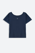 NAVY OFF SHOULDER TEXT TEE