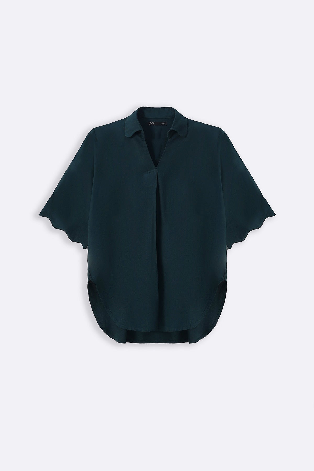 FOREST GREEN LINEN BLEND SCALLOP SHIRT