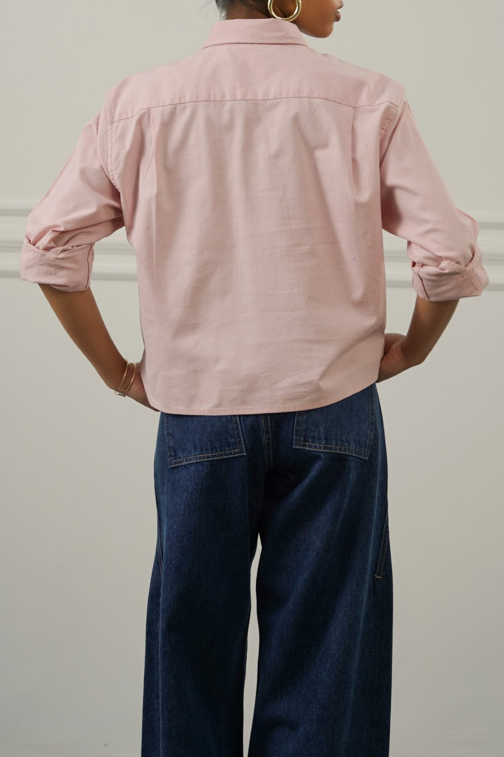 PINK OXFORD CROPPED SHIRT