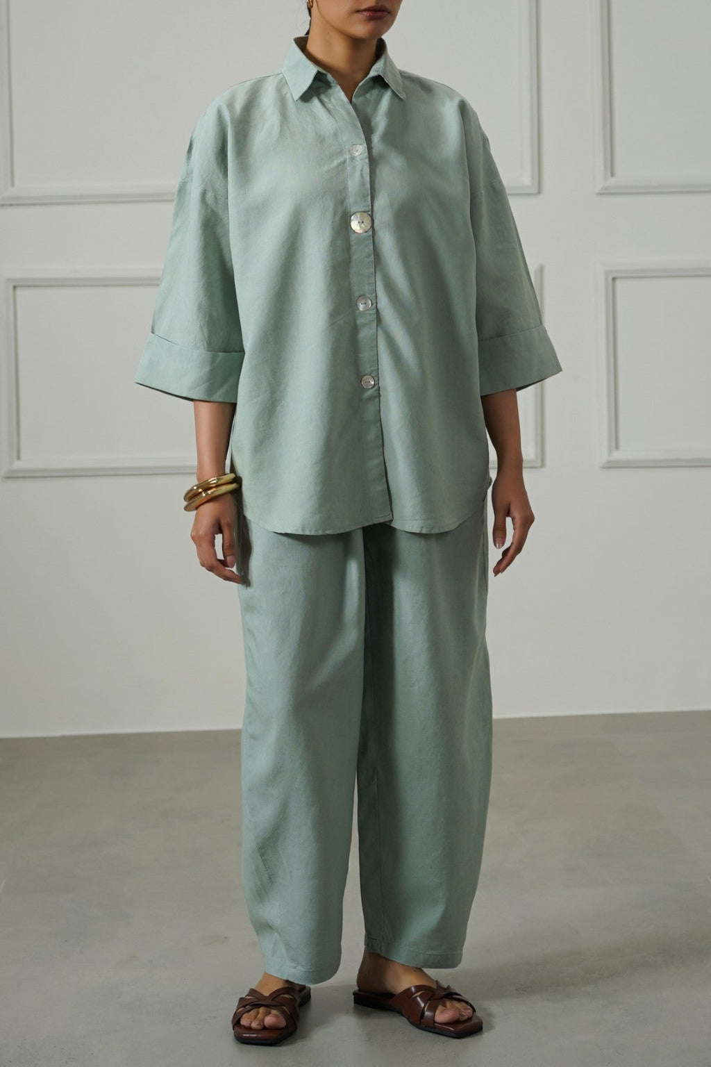 AQUA LYOCELL LINEN BUTTON SHIRT