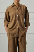 BROWN LYOCELL LINEN BUTTON SHIRT