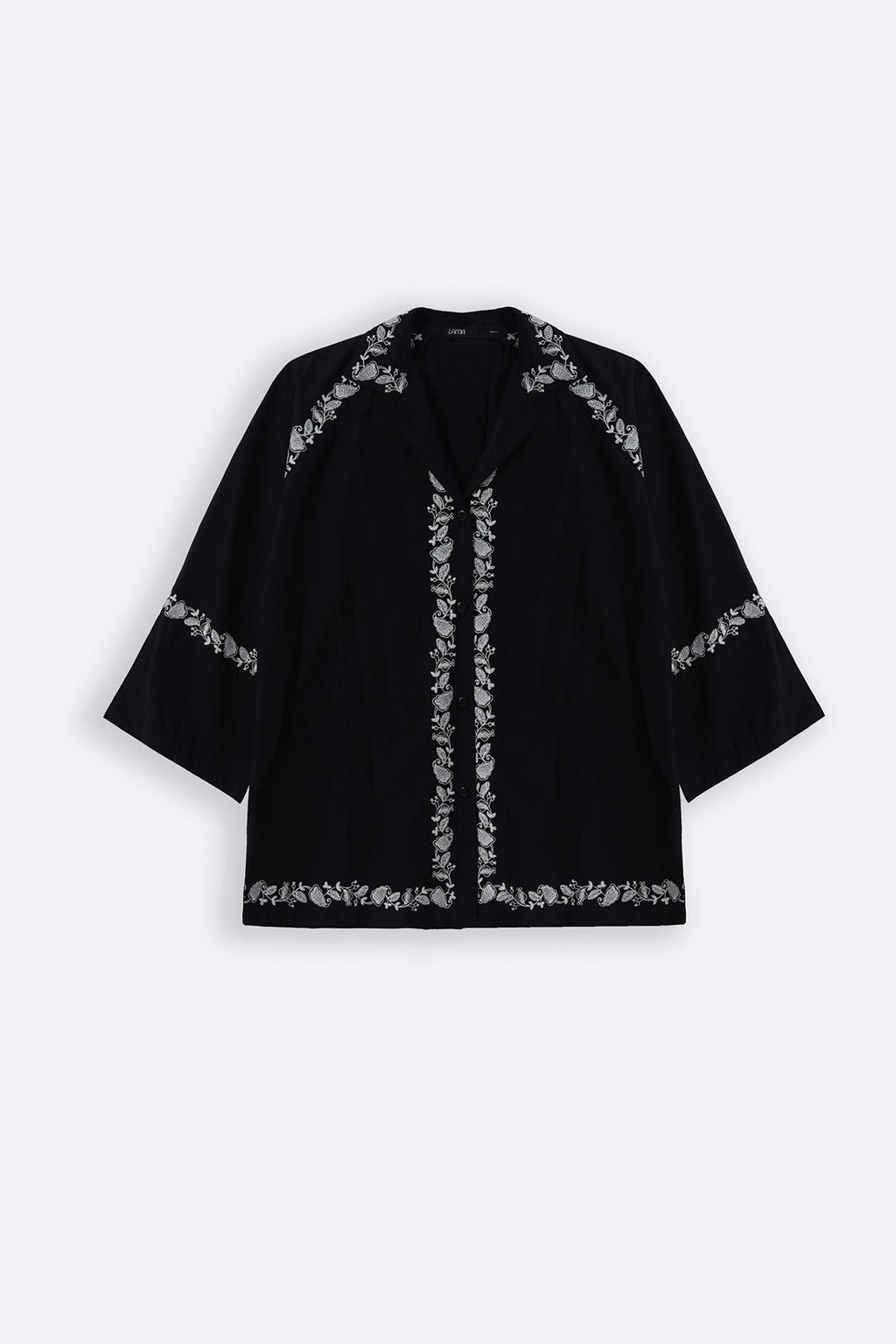 BLACK BRODERIE LAPEL SHIRT