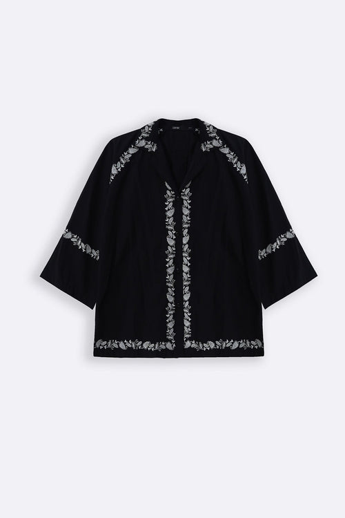 BLACK BRODERIE LAPEL SHIRT