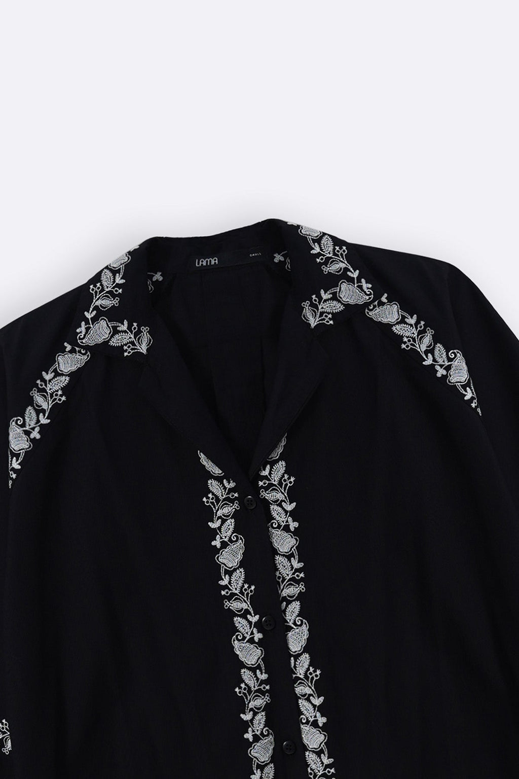BLACK BRODERIE LAPEL SHIRT