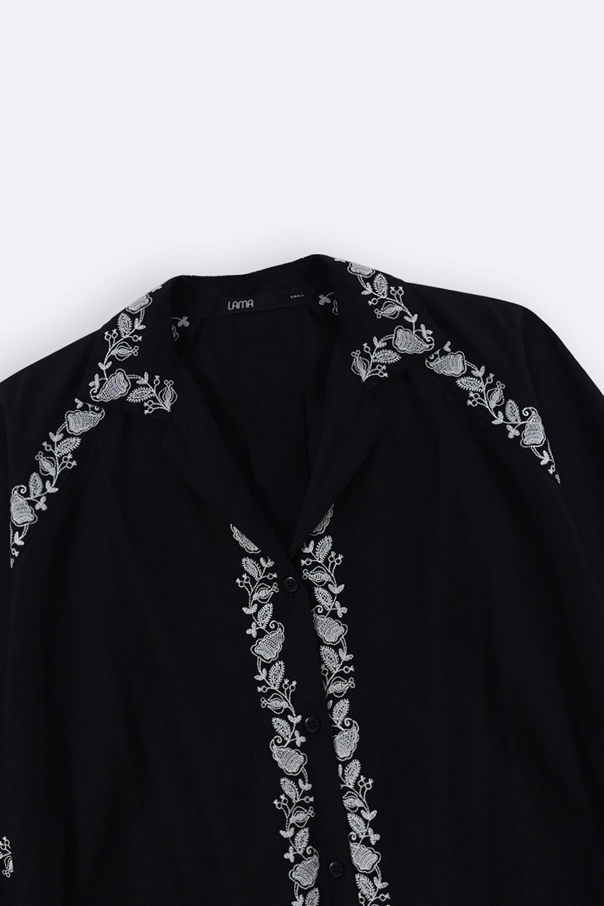 BLACK BRODERIE LAPEL SHIRT
