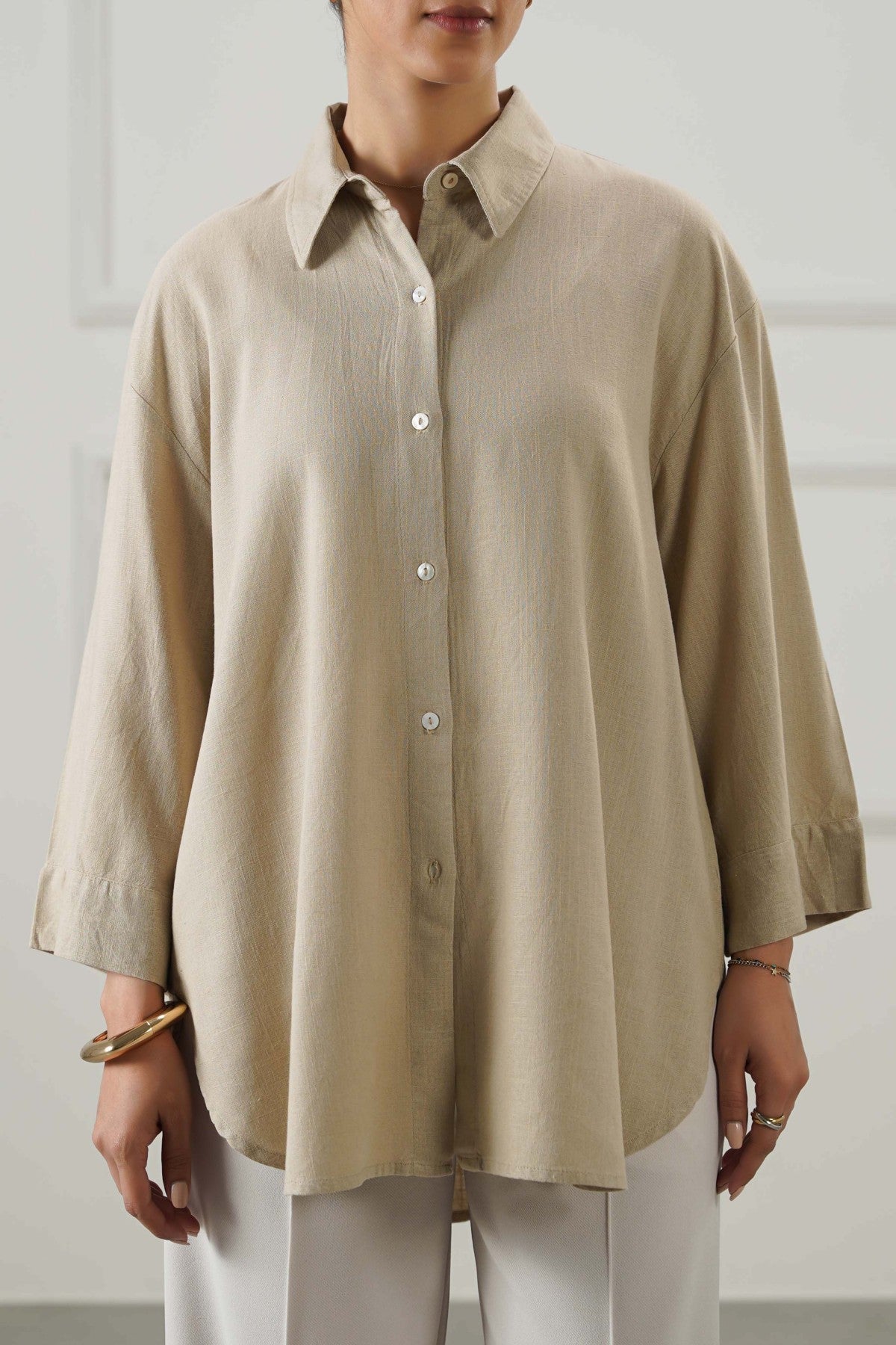 BEIGE EVERYDAY LINEN BLEND SHIRT