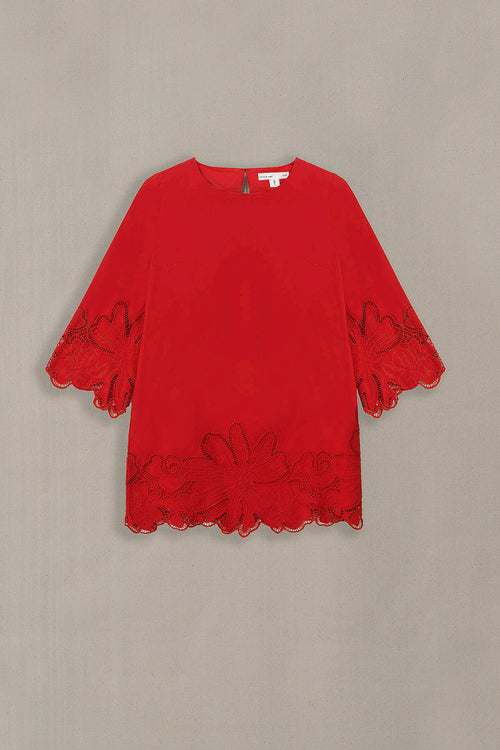 RED BOTANICAL CUTWORK TOP