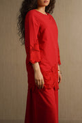 RED BOTANICAL CUTWORK TOP