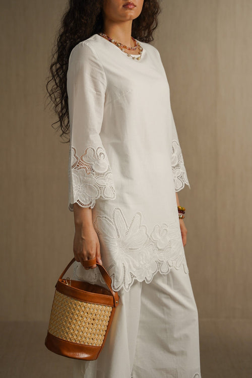WHITE BOTANICAL CUTWORK TOP