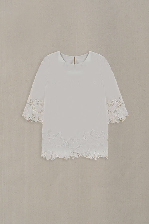 WHITE BOTANICAL CUTWORK TOP