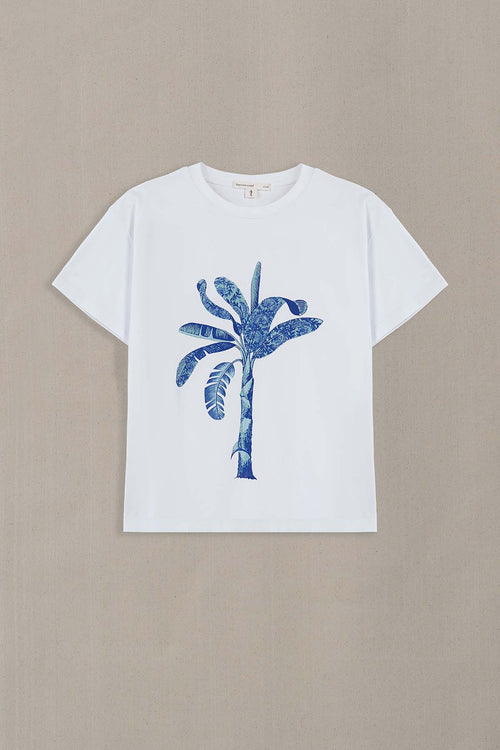 WHITE BLUE PALM TEE