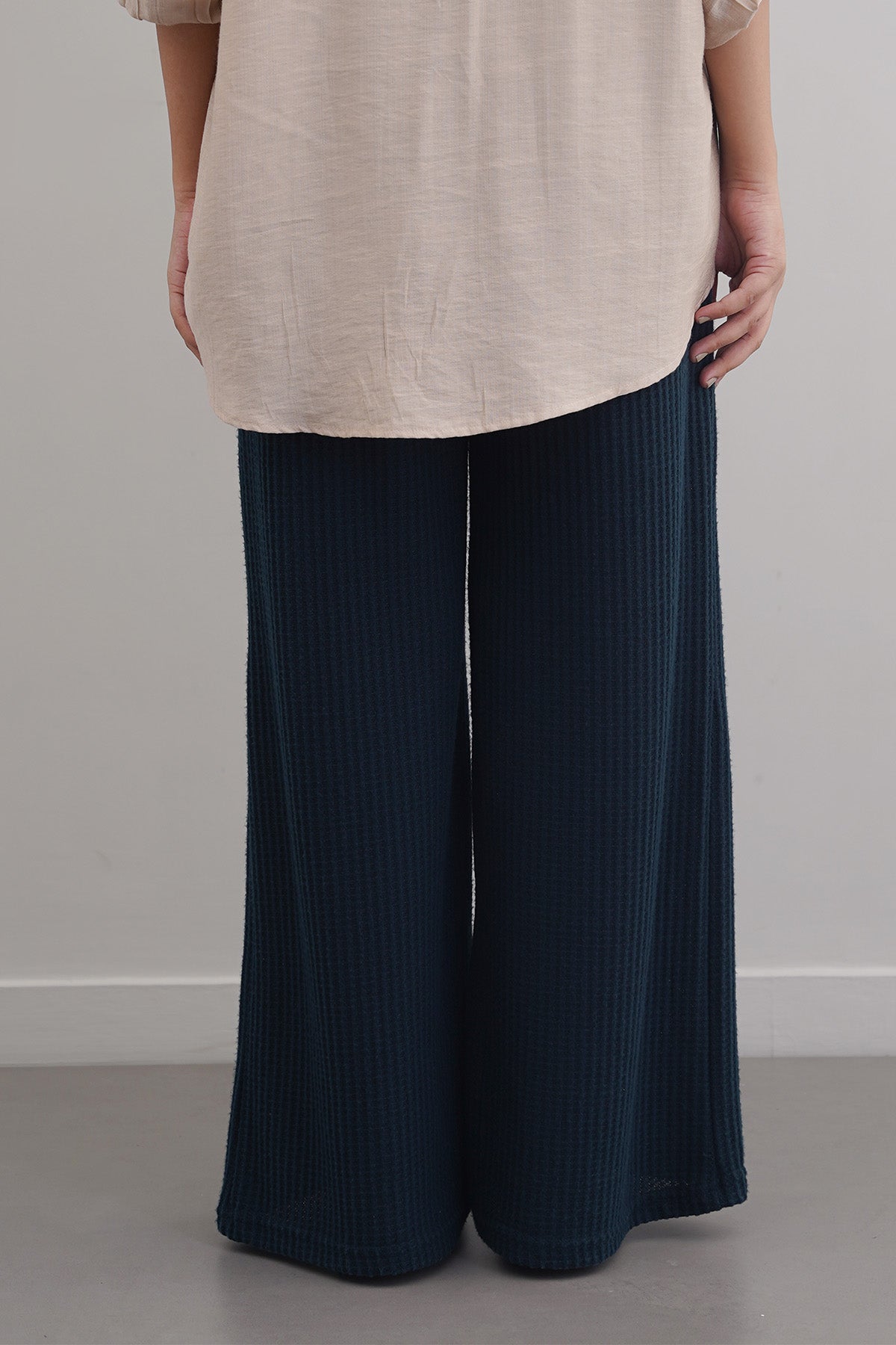 TEAL WAFFLE KNIT PANTS