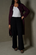 BLACK RIB-KNIT STRAIGHT PANTS