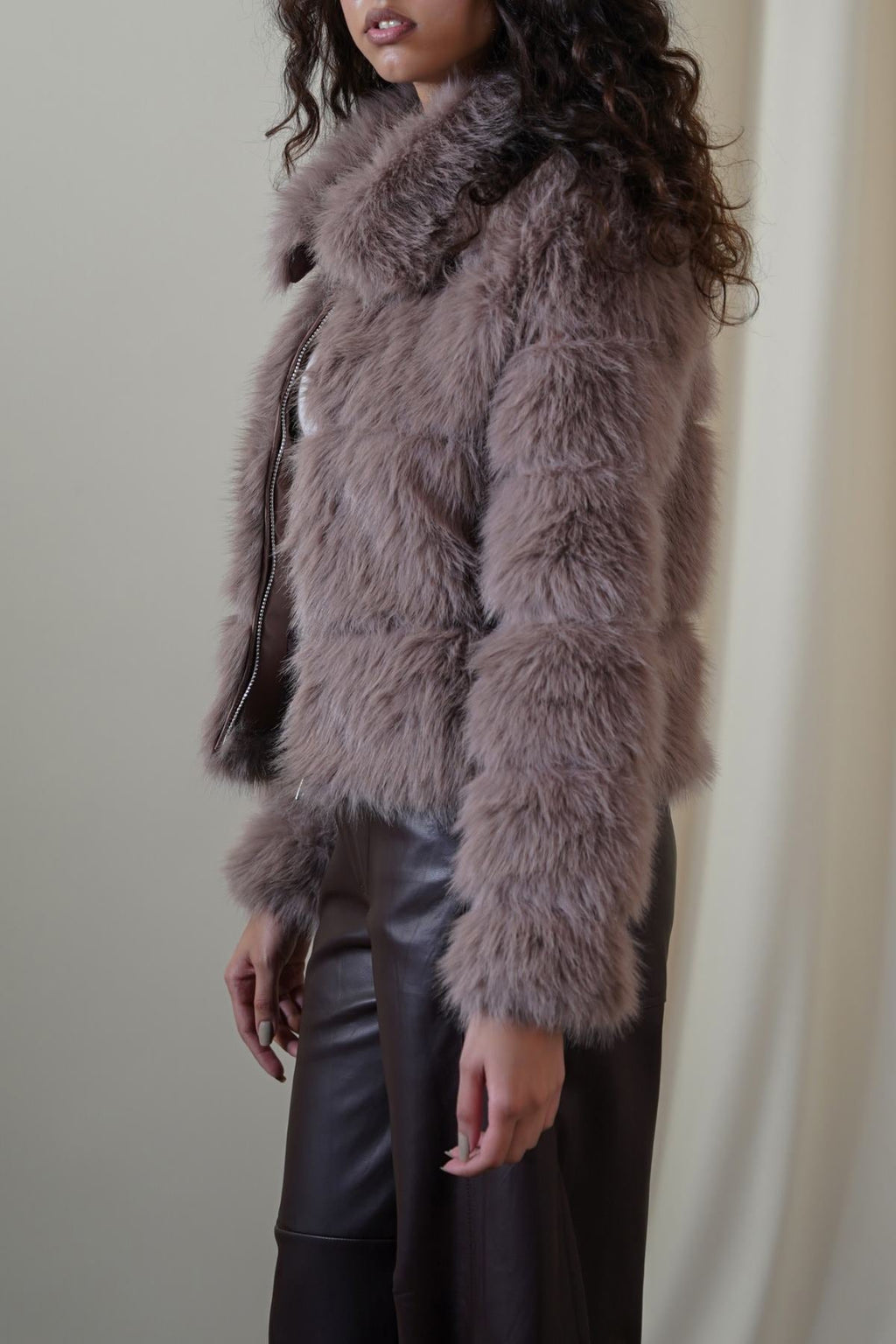 COFFEE FUR ZIPPER JACKET