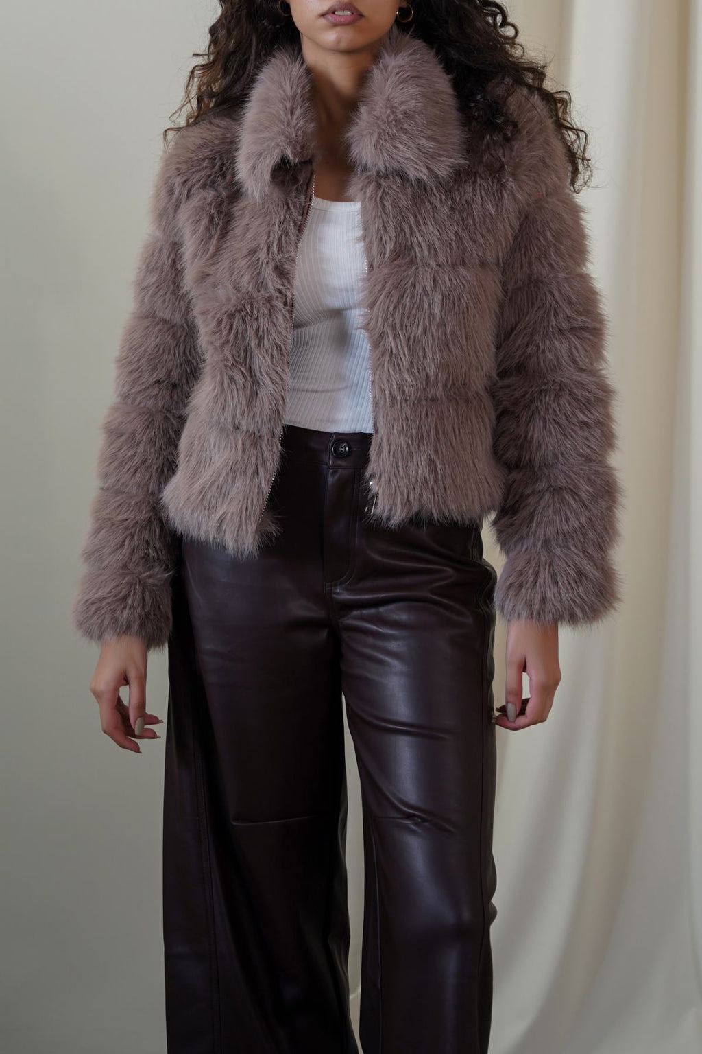 COFFEE FUR ZIPPER JACKET