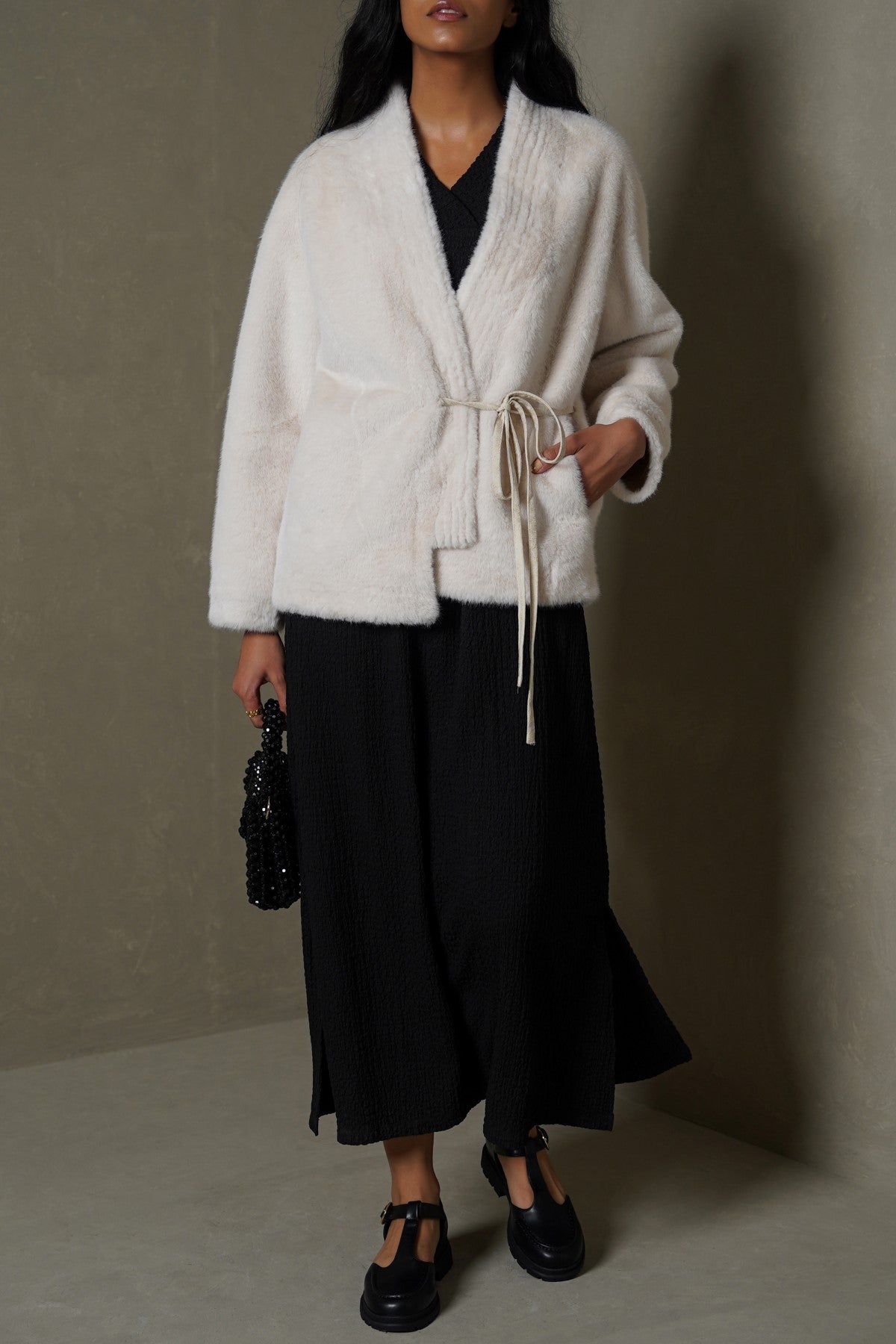 OFF WHITE LUXE FUR WRAP COAT