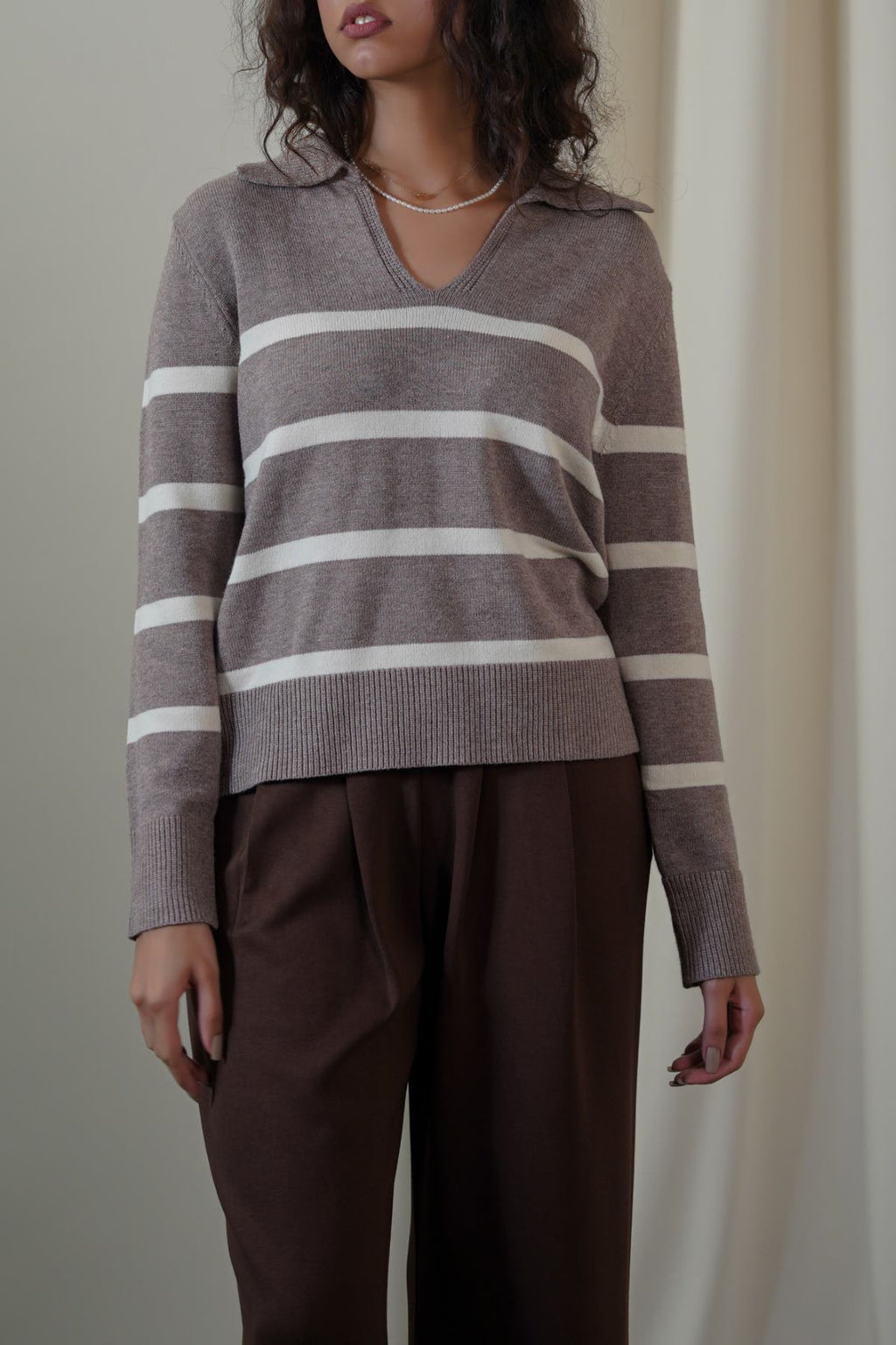 TAUPE POLO STRIPED JUMPER