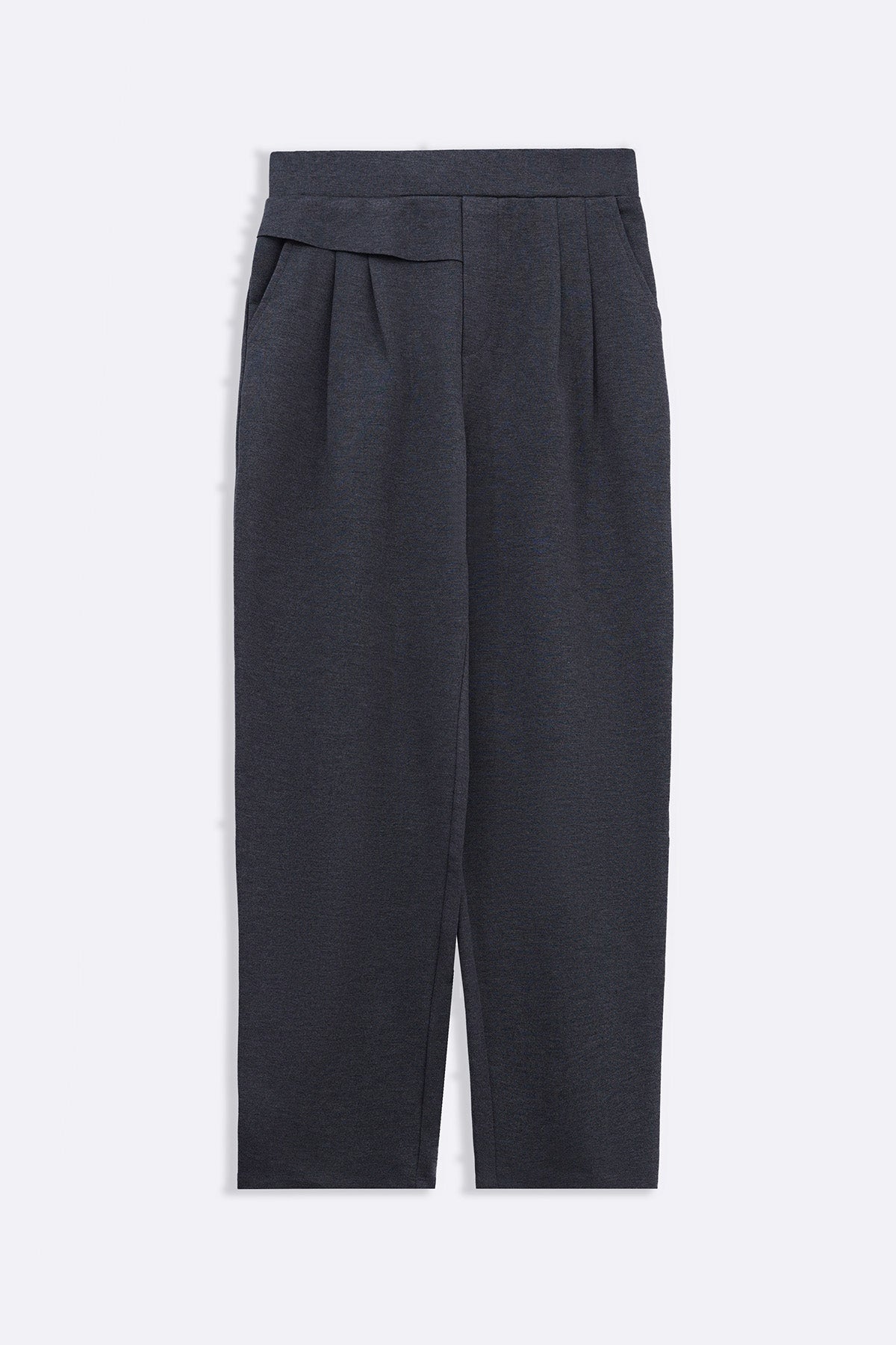 GREY STRETCHY PLEATED TROUSERS